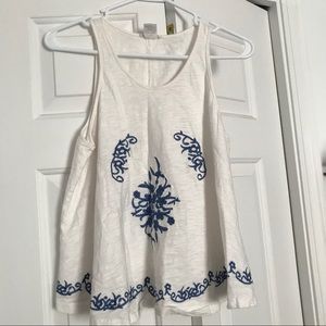 Blue and white patterned tank top